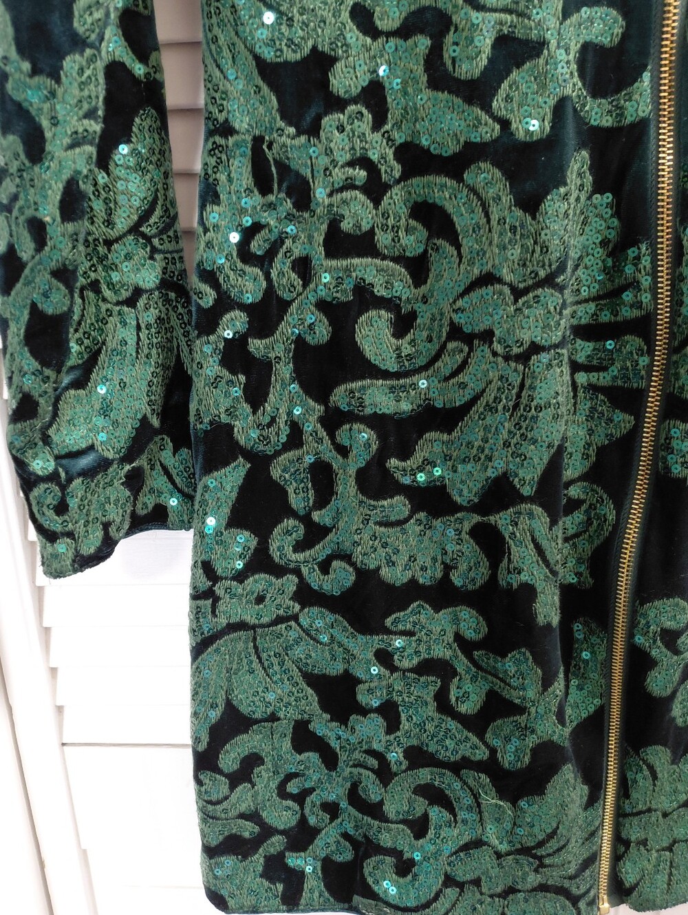 VENUS Emerald Green Velvet Floral Sequin Long Sleeve Mini Dress - Picture 9 of 11